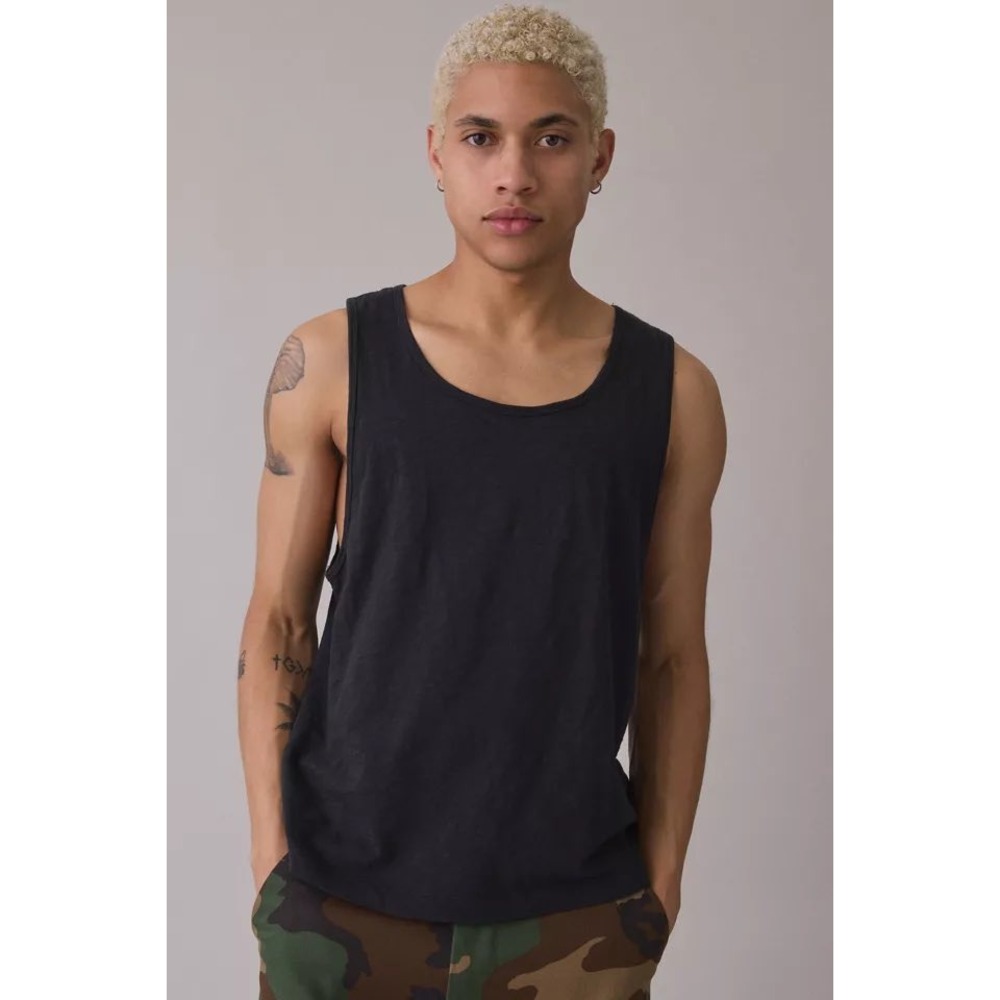 Standard Cloth Mens Black Cotton Slub Sleeveless Tank Top